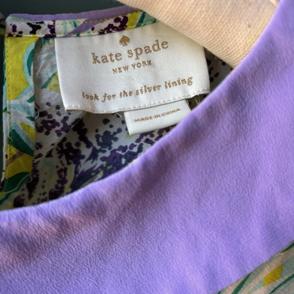 Kate Spade NY Yellow & Lilac Floral Dress‎ Women's M Silk Blend Peter Pan Collar